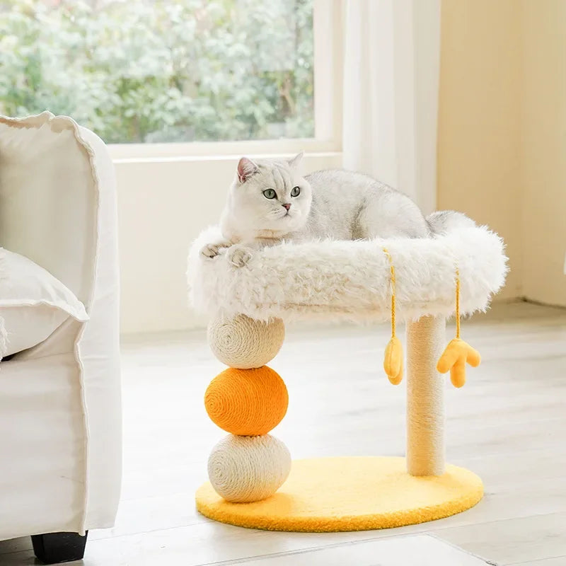 front image of cat lying on Fleece Chicken Cute Cat Bed with Scratching Post