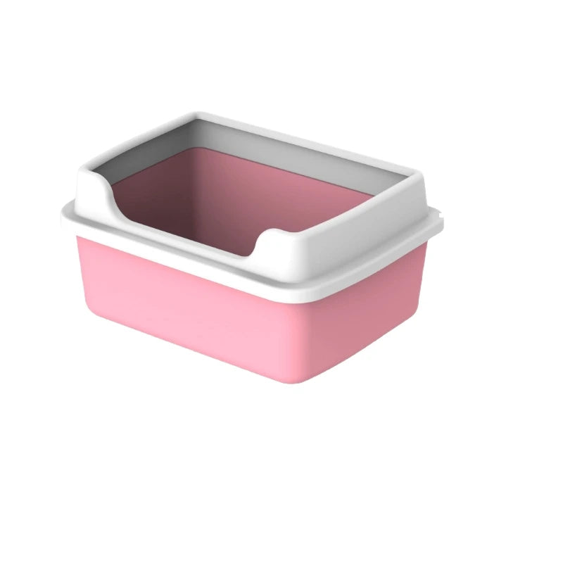 White and Pink Color Anti-Splash Cat Litter Box Image