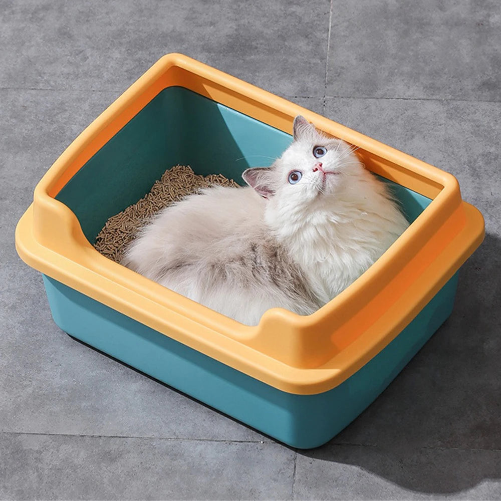 Anti-Splash Cat Litter Box with Cat Sitting in the Box