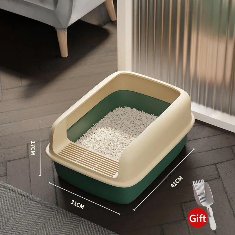 Green Color Semi-Enclosed Cat Litter Box Image Showing Dimensions