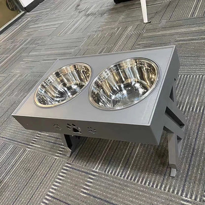 grey color dual Stainless Steel Pet Bowl with Adjustable Stand top image