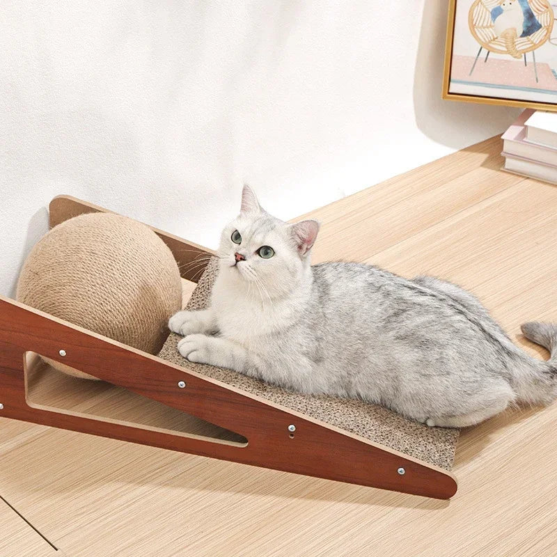 side image of cat lying on Cat Scratching Board Climbing Toy