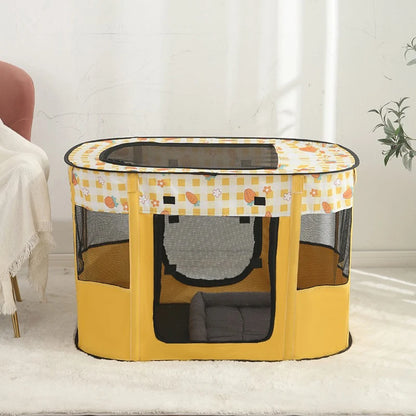 front image of yellow color Enclosed Folding Pet Bed Basket