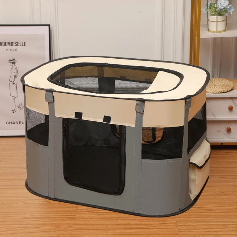 front image of grey color Enclosed Folding Pet Bed Basket