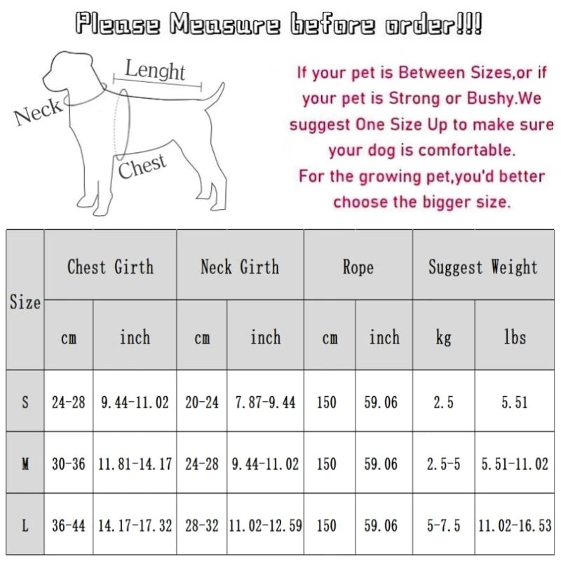 Reflective Cat Vest with Leash Dimension Chart