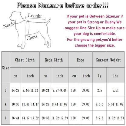 Reflective Cat Vest with Leash Dimension Chart