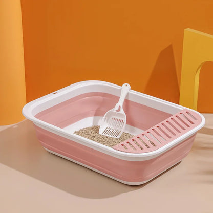 side image of pink color large capacity cat litter box