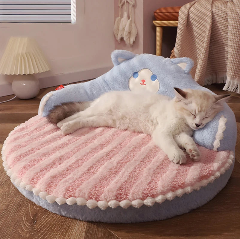 Cat Style Cuddling Soft Pet Bed Front Image with Cat Sleeping