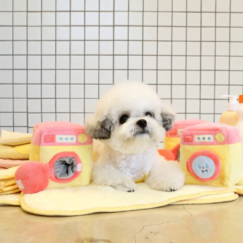 front image of dog sitting with Housekeeping Series Dog Toys