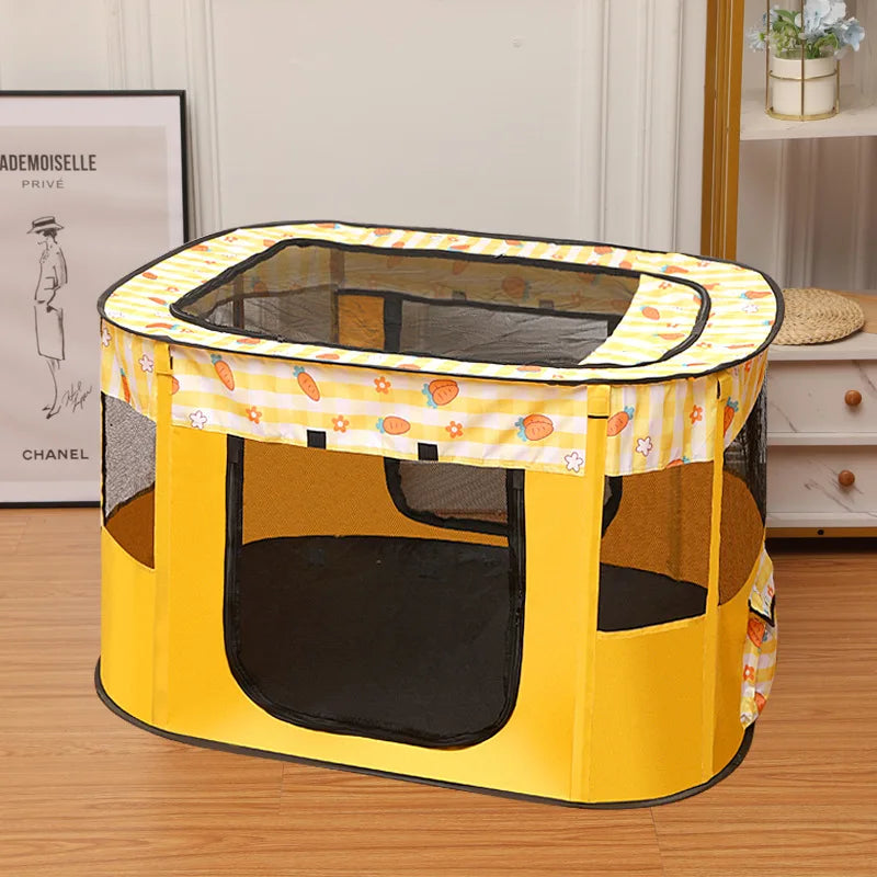 front image of yellow color Enclosed Folding Pet Bed Basket