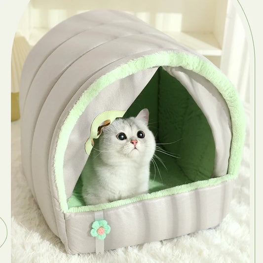 Image of Cozy Enclosed Pet House with Cat Inside