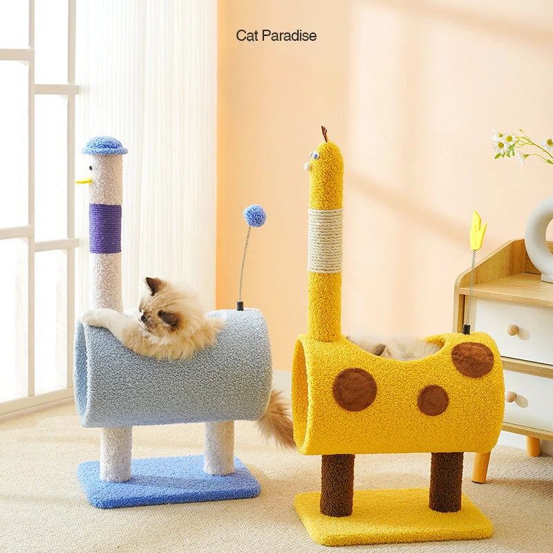 front image of two types of Cartoon Series Cat Climbing Frame with Sisal Scratch Posts