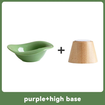 image of green color Wooden Tilted Raised Cat Bowl with high base