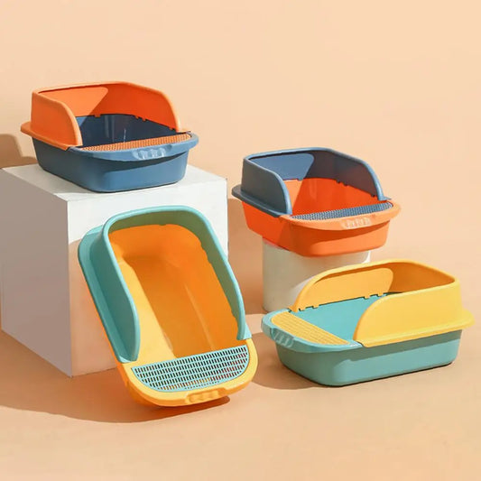 front image of four different colors Colorful Anti-Splash Cat Litter Boxes