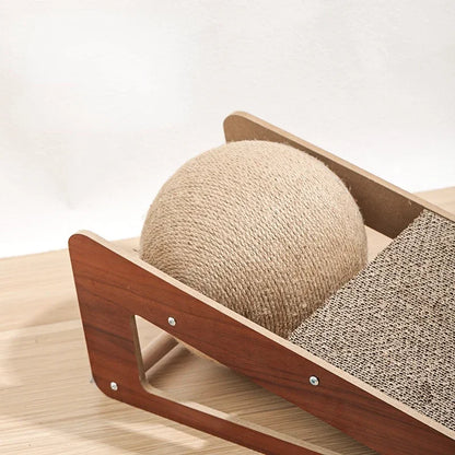 close up image showing the sisal ball of Cat Scratching Board Climbing Toy