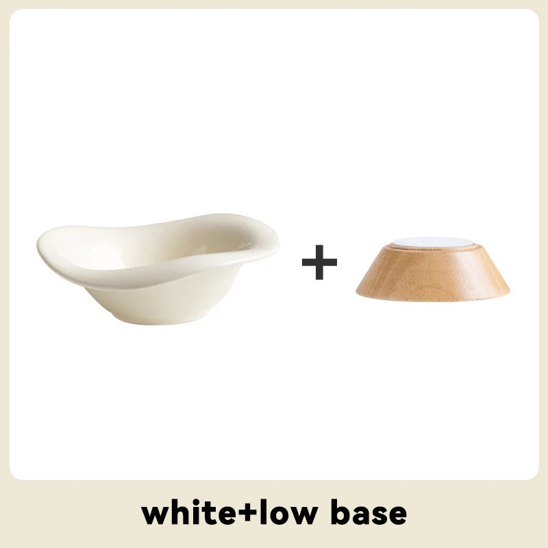 image of white color Wooden Tilted Raised Cat Bowl with low base