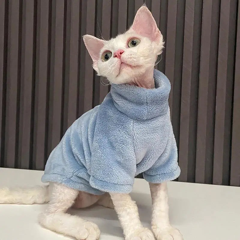 front image of blue color Winter Warm Cat Sweater