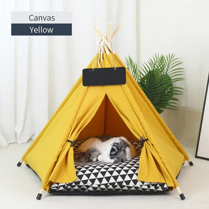 Yellow Color Canvas Fabric Pet Tent with Cat Sleeping