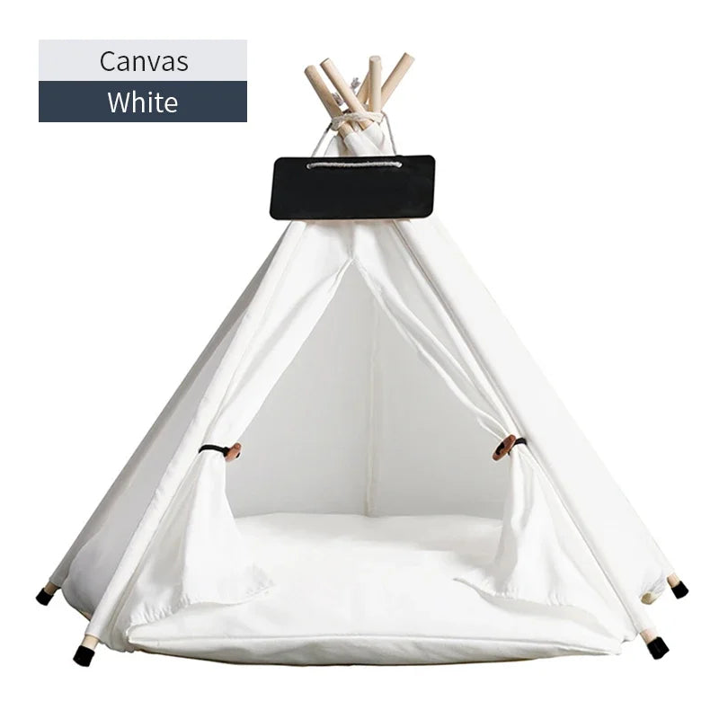 White Color Canvas Fabric Pet Tent with Name Badge Front Image