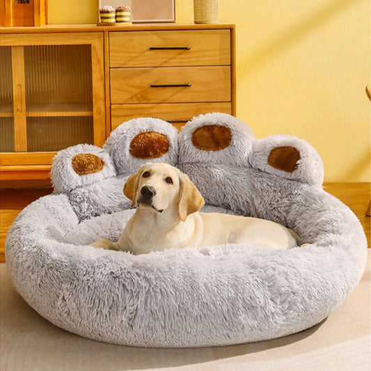 Grey Color Large Paw Dog Bed Front Image with Dog Resting