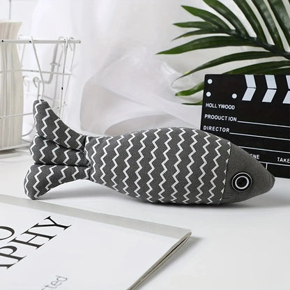 front image of grey color Chewy Fish Interactive Cat Toy