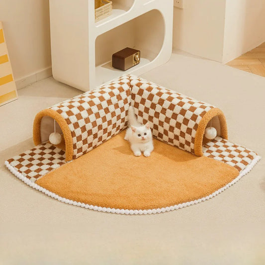 Detachable Cat Tunnel Carpet with Teaser Balls Top Image