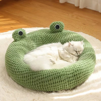 Cute Frog Warm Pet Bed Cushion Image with Cat Sleeping