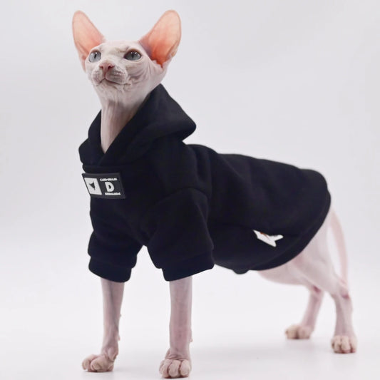 side image of cat wearing black color Cat Hoodies