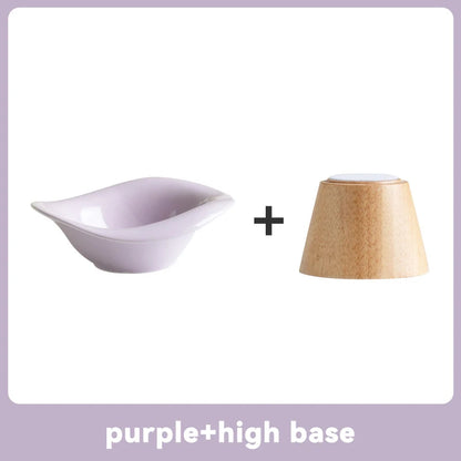 image of purple color Wooden Tilted Raised Cat Bowl with high base