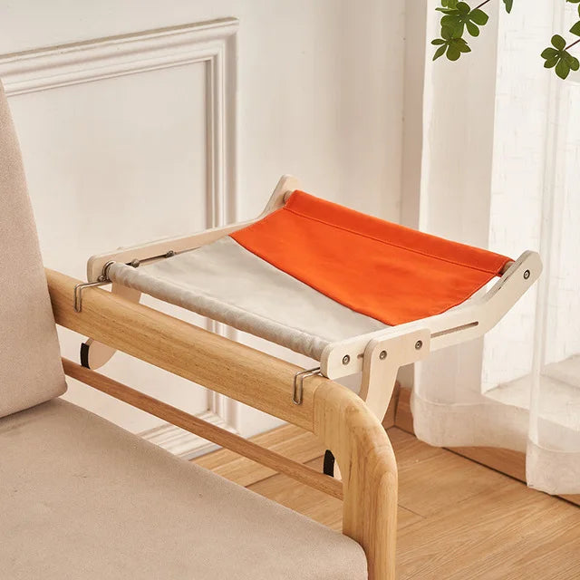 image of orange and white color Sturdy Wooden Hanging Cat Bed