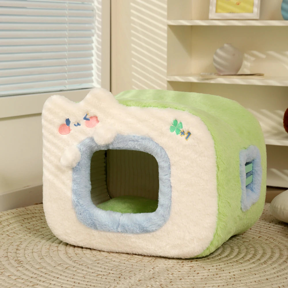 front image of green color Cubic Warm Cat House