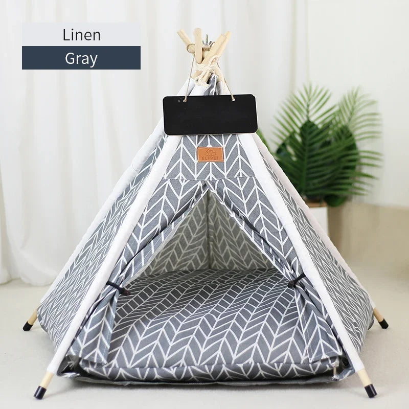 Gray Color Canvas Fabric Pet Tent with Name Badge Front Image