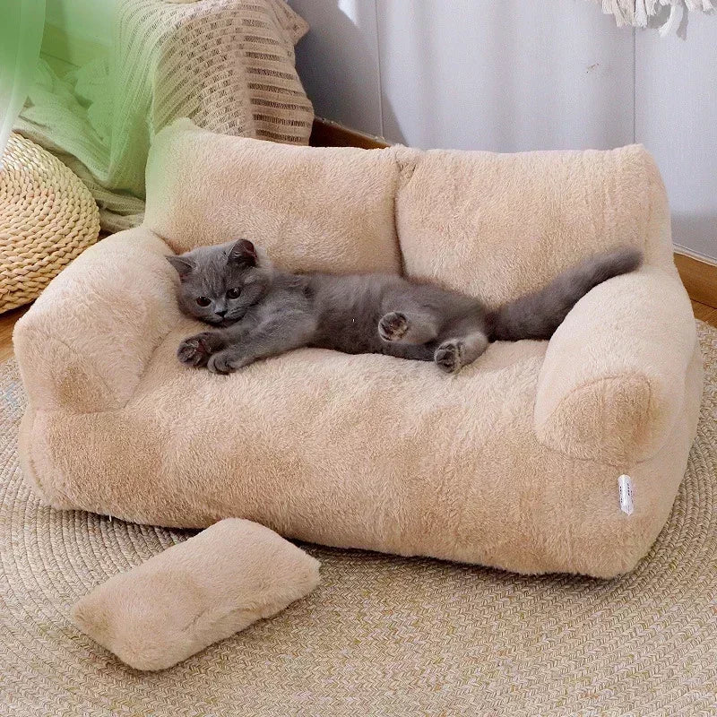 Detachable Plush Pet Sofa with Kitten Resting on It