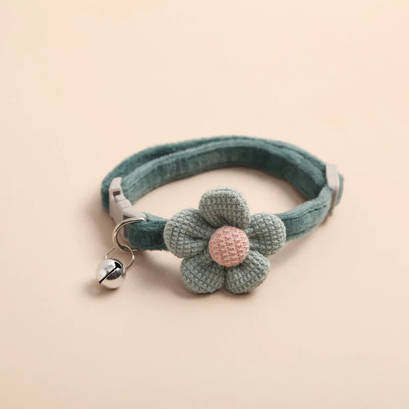 front image of green color Floral Cat Collar with Adjustable Buckle