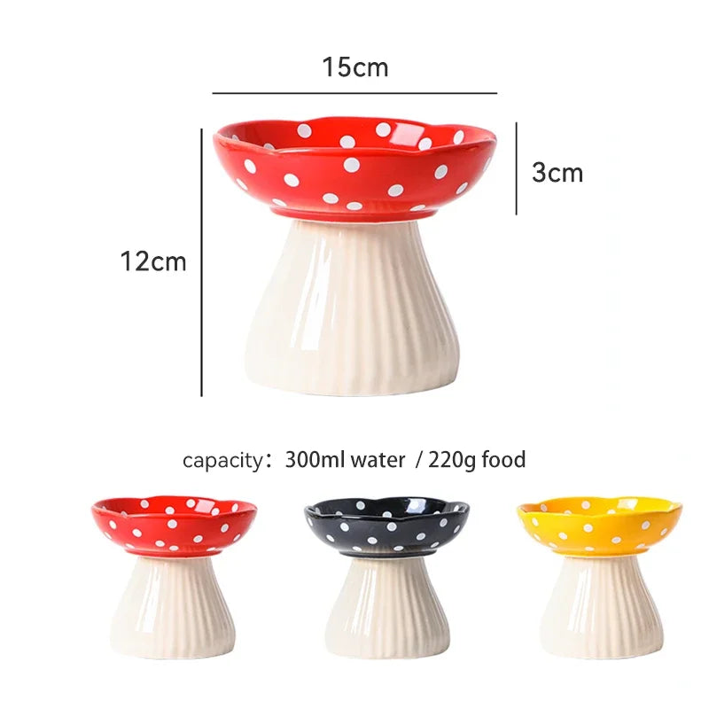 dimension chart of the Mushroom Ceramic Elevated Cat Bowl