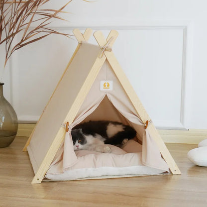 White Color Foldable Tent Pet House with Cat Resting