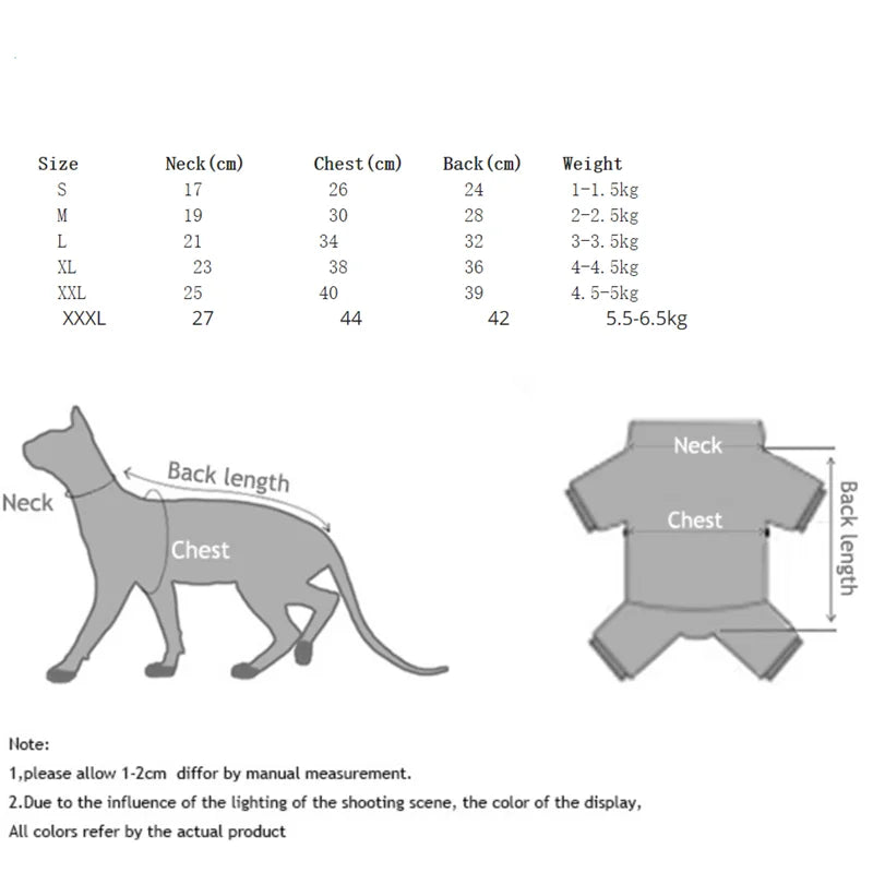 dimension chart of Warm Long Sleeve Cat Hoodies Suit