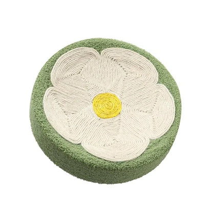 front image of green side color white flower Cute Cat Bed with Sisal Scratching Surface