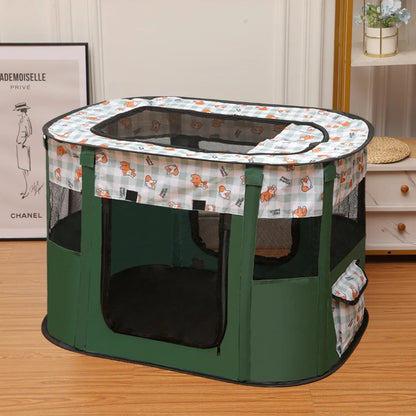 front image of green color Enclosed Folding Pet Bed Basket