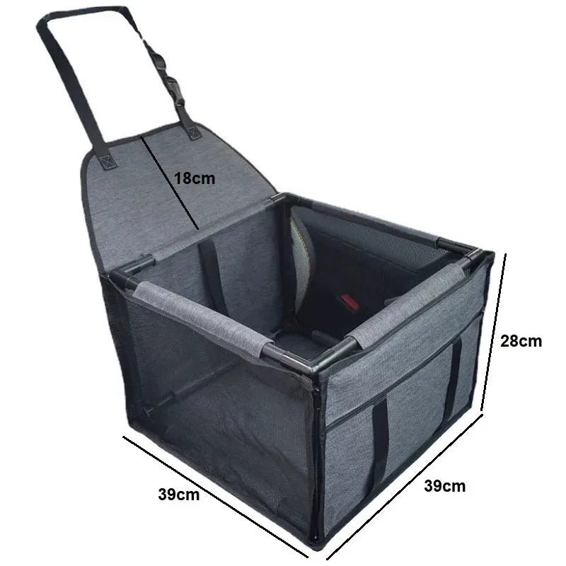 image of dark grey color Waterproof Car Basket Dog Carrier with dimensions