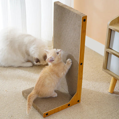 top side image of cat playing L-Shaped Cat Scratching Board