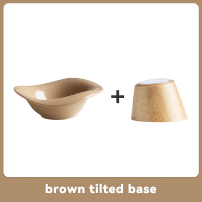 image of brown color Wooden Tilted Raised Cat Bowl with tilted base