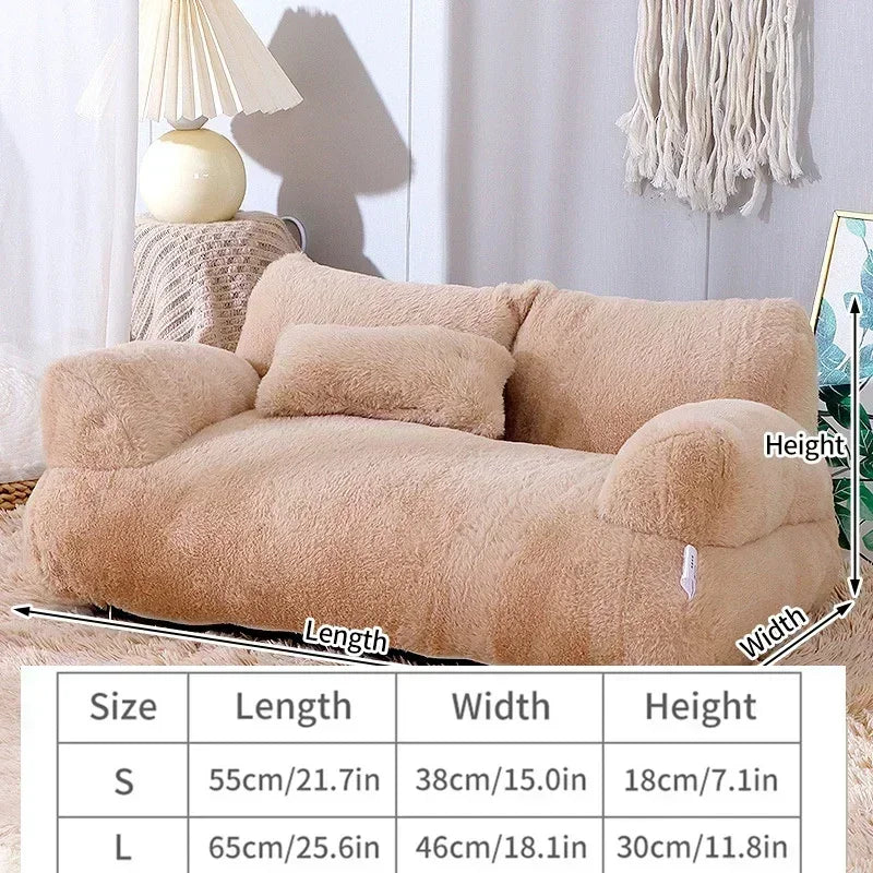 Coffee Color Detachable Plush Pet Sofa with Dimensions