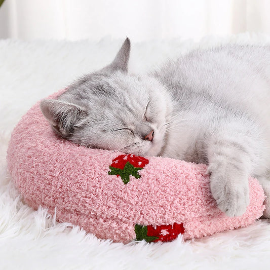 Pink Mini Soft Pet Pillow image with cat sleeping