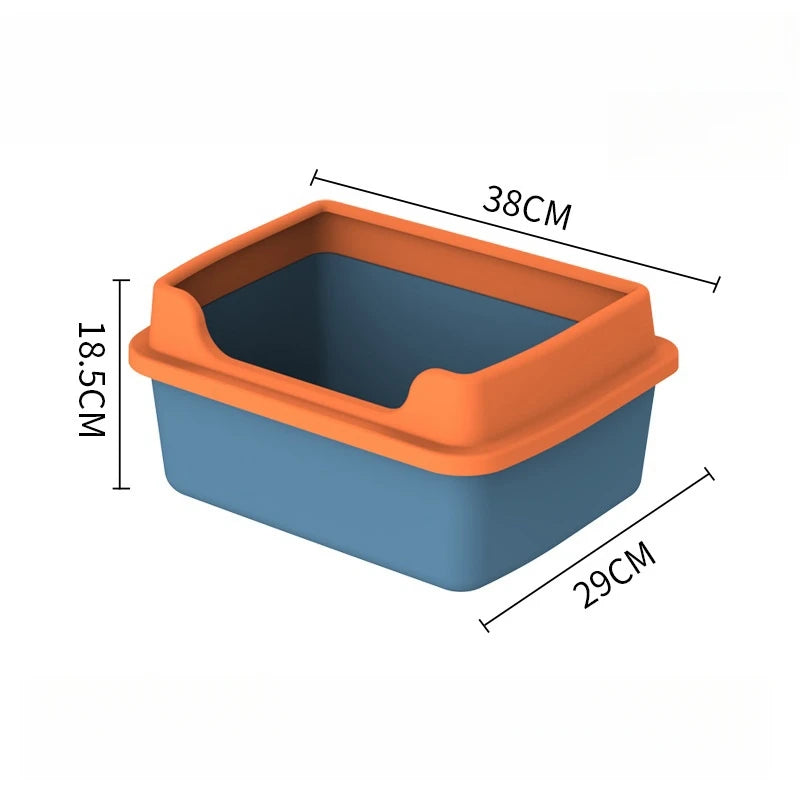 Blue and Orange Color Anti-Splash Cat Litter Box Image Showing Dimensions