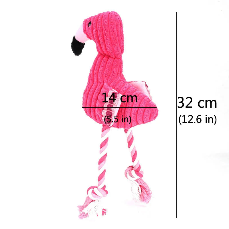 Flamingo Squeaker Dog Toy Image Showing Dimensions