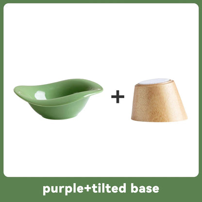 image of green color Wooden Tilted Raised Cat Bowl with tilted base