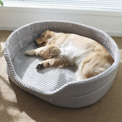 Top image of grey color Padded Basket Dog Bed with dog sleeping