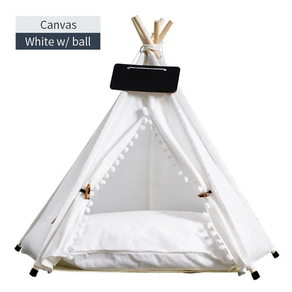 White Ball Style Canvas Fabric Pet Tent with Name Badge Front Image