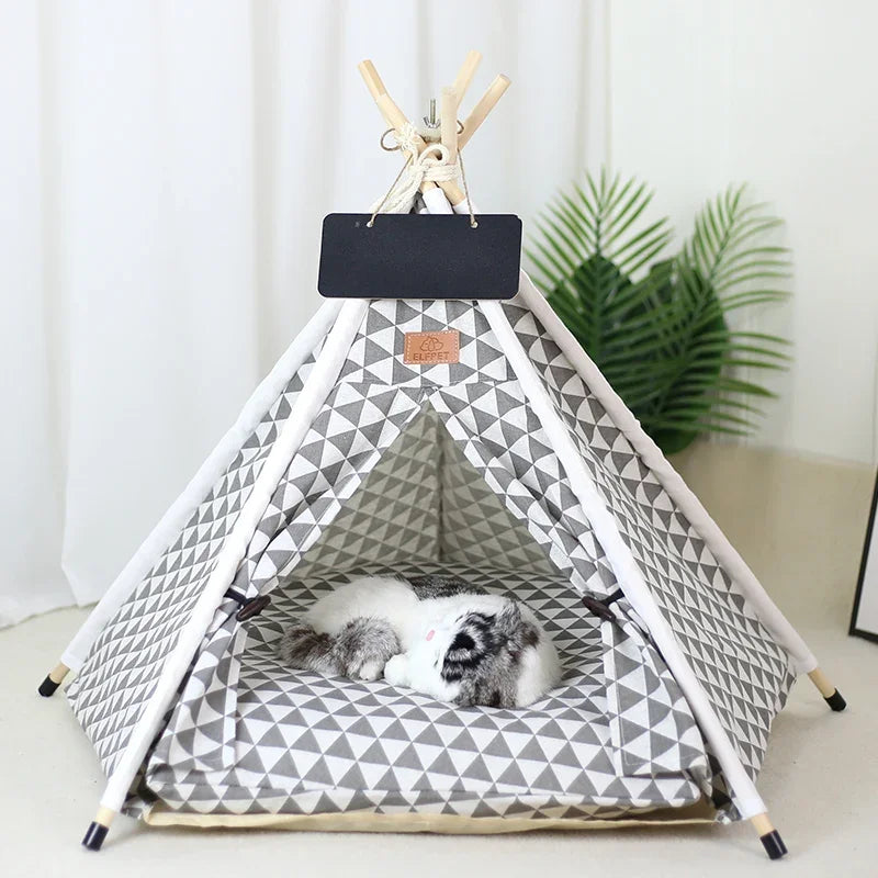 Canvas Fabric Pet Tent with Cat Sleeping